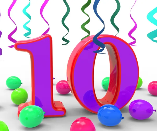 Number Ten Party Means Birthday Party Decorations And Adornments — Stock Photo, Image