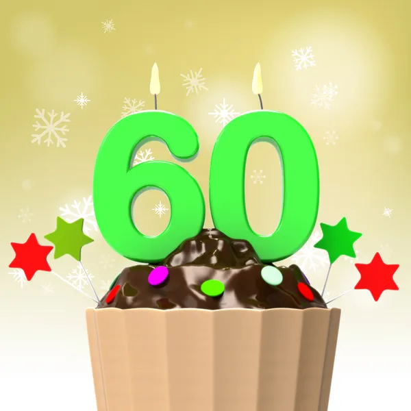 Sixty Candle On Cupcake Shows Family Reunion Or Celebration — Stock Photo, Image