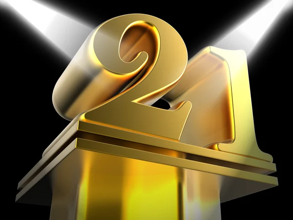 Golden Twenty One On Pedestal Means Entertainment Awards Or Priz — Stock Photo, Image