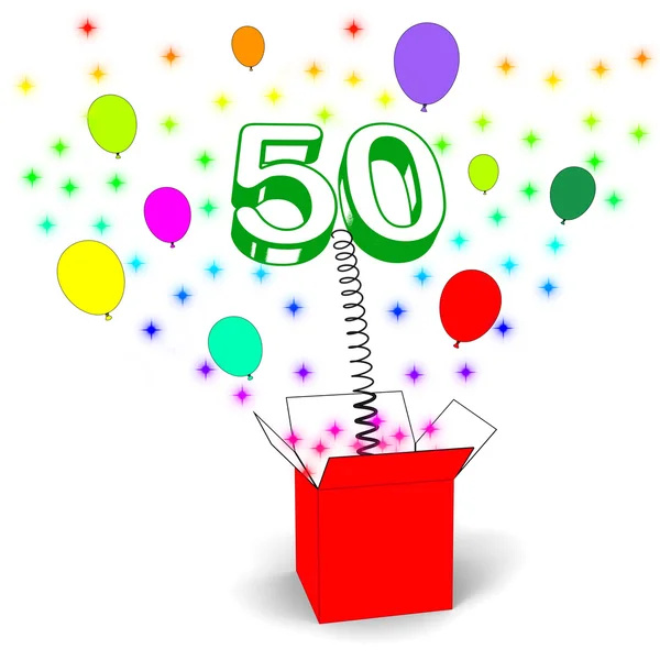 Number Fifty Surprise Box Means Creative Celebration Or Colourfu — Stock Photo, Image