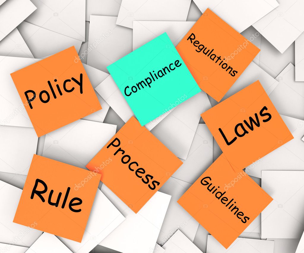 Compliance Post-It Note Shows Following Rules And Regulations