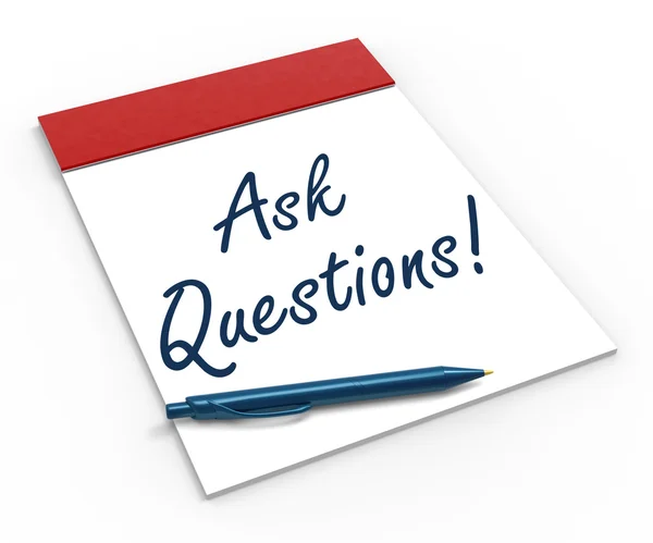 Pytania! Notatnik oznacza zaimek pytający lub dochodzenia — Zdjęcie stockowe