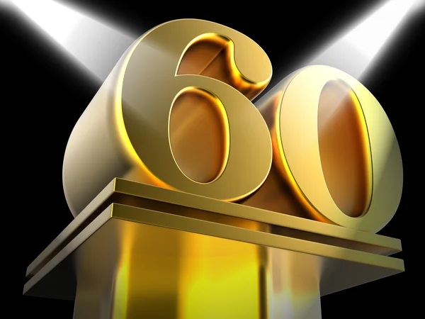 Golden Sixty On Pedestal Shows Sixtieth Entertainment Anniversar — Stock Photo, Image