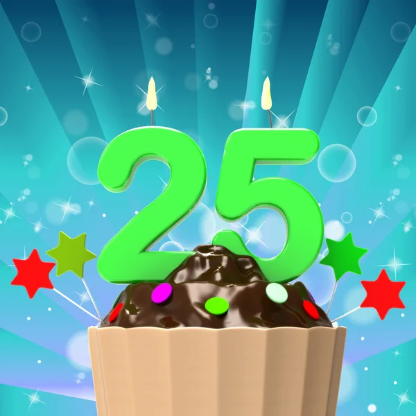 Twenty Five Candle On Cupcake Means Birth Anniversary Or Celebra — Stock Photo, Image