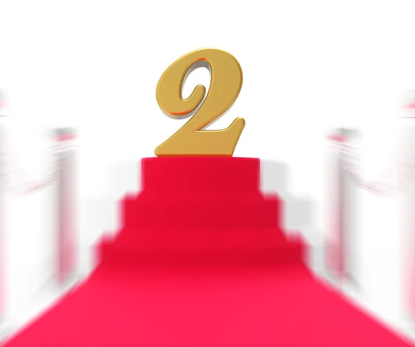 Golden Two On Red Carpet Displays Movies Awards Or Second Place — Stock Photo, Image