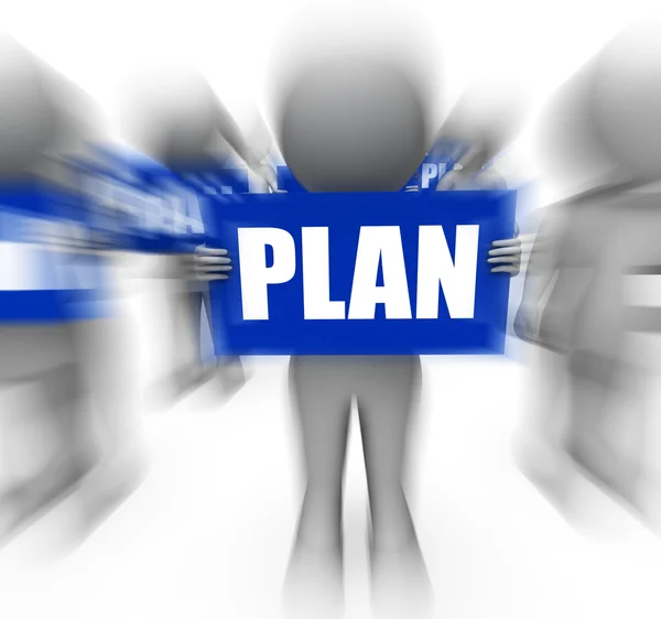 Characters Holding Plan Signs Displays Objectives And Plans — Stock Photo, Image