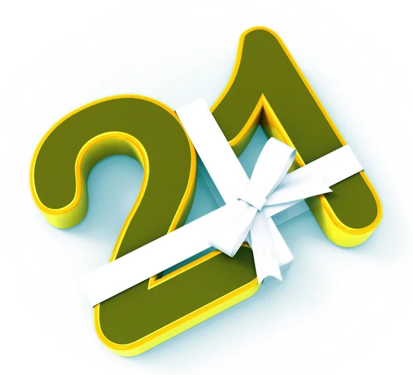 Number Twenty One With Ribbon Displays Creative Design Or Birthd — Stock Photo, Image