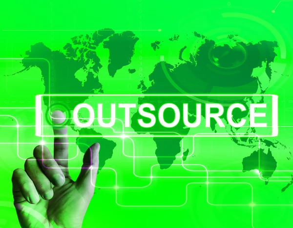 Outsourcing-Karte zeigt internationale Subunternehmer oder Outsourci — Stockfoto