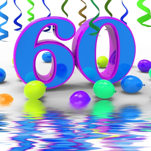 Number Sixty Party Displays Garland Decoration Or Bright Balloon — Stock Photo, Image