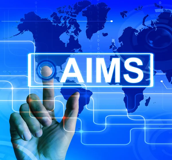 Aims Map Displays International Goals and Worldwide Aspirations — Stock Photo, Image