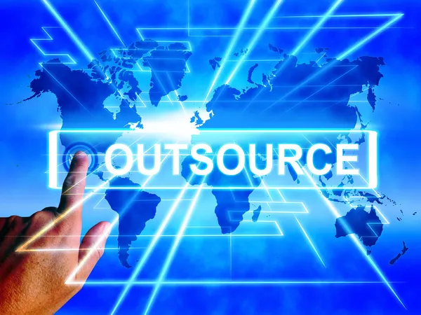 Mapa de Outsourcing Exibe Subcontratação ou Outsourcing Mundial — Fotografia de Stock