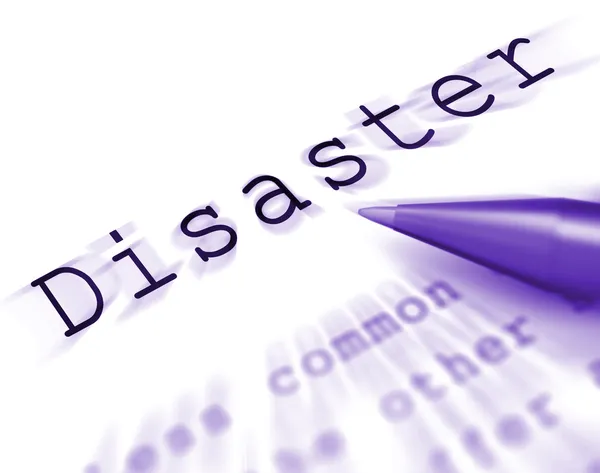 Disaster Word Displays Emergency Calamity And Crisis — Stock Photo, Image