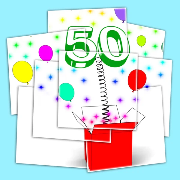 Number Fifty Surprise Box Displays Creative Celebration Or Colou — Stock Photo, Image