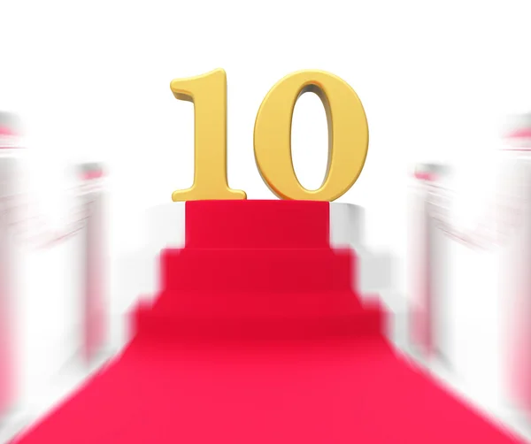 Golden Ten On Red Carpet Displays Film Industry Awards And Prize — Stock Photo, Image