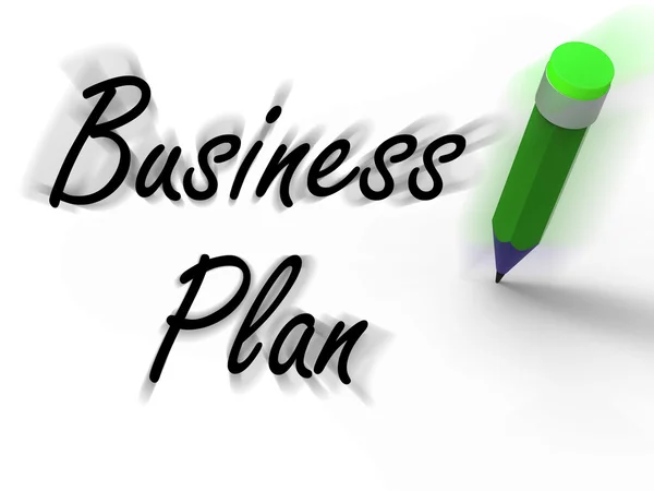 Business Plan con display a matita Visione della strategia scritta e G — Foto Stock