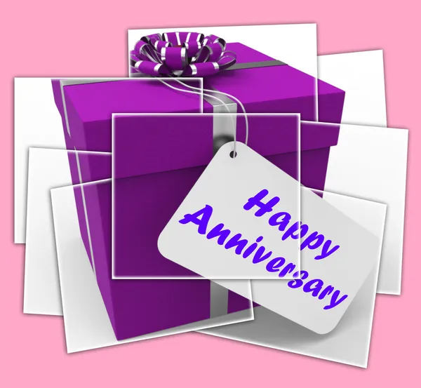 Happy Anniversary Gift Displays Celebrating Years Of Marriage — Stock Photo, Image