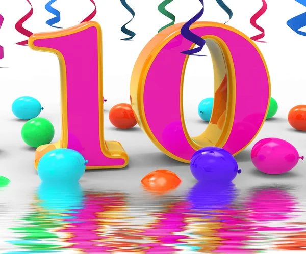 Αριθμό δέκα κόμμα εμφανίζει διακοσμήσεις συμβαλλόμενων μερών γενεθλίων και adornme — Φωτογραφία Αρχείου