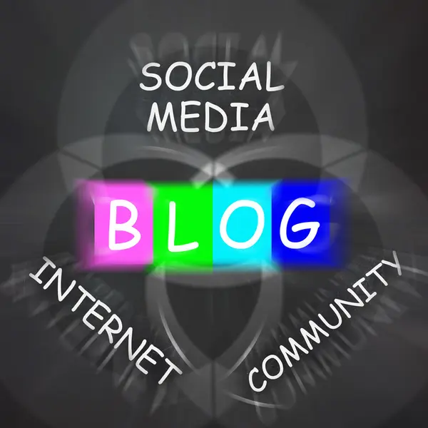 Блог означає онлайновий журнал або соціальні медіа відображає comm Інтернет — стокове фото