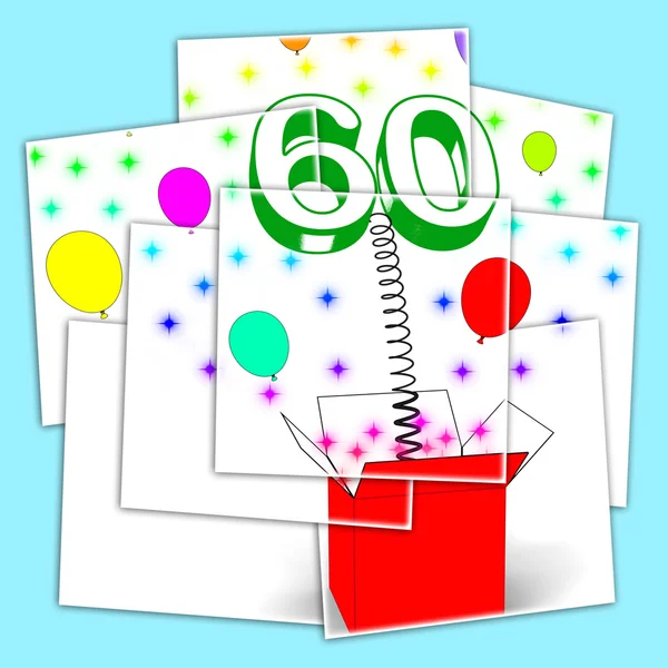 Number Sixty Surprise Box Displays Elderly Surprise Party Or Cel — Stock Photo, Image