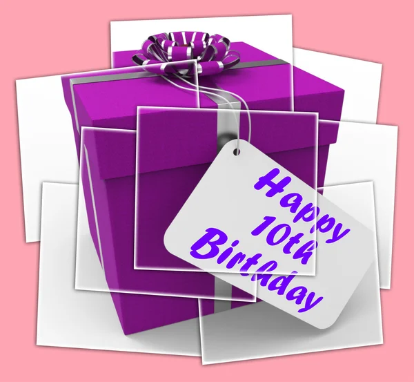 Happy 10th Birthday Gift Displays Congratulations Age Ten — Stock Photo, Image