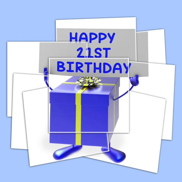 21e verjaardag teken en cadeau geeft eenentwintigste partij — Stockfoto