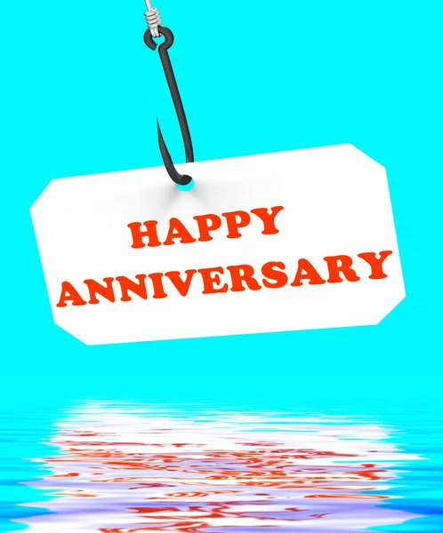 Happy Anniversary On Hook Displays Romantic Celebration Or Remem — Stock Photo, Image