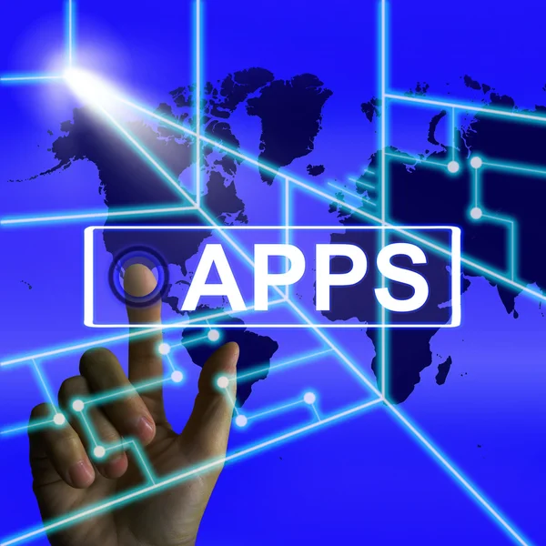 Pantalla de aplicaciones Representa aplicaciones internacionales y mundiales —  Fotos de Stock