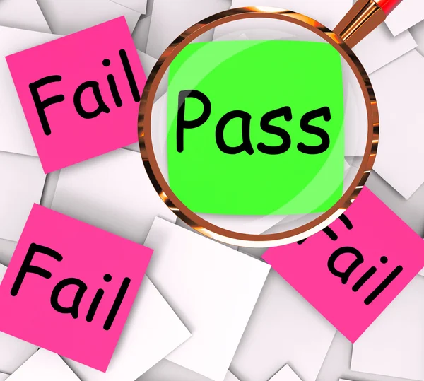 Pass Fail Post-It Papers Mean Approved Or Unsuccessful — Stock Photo, Image