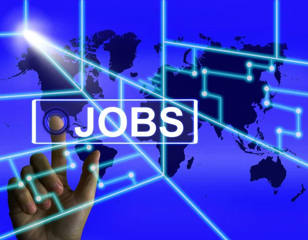 Jobs Screen Represents Worldwide or Internet Career Search — Stock Photo, Image