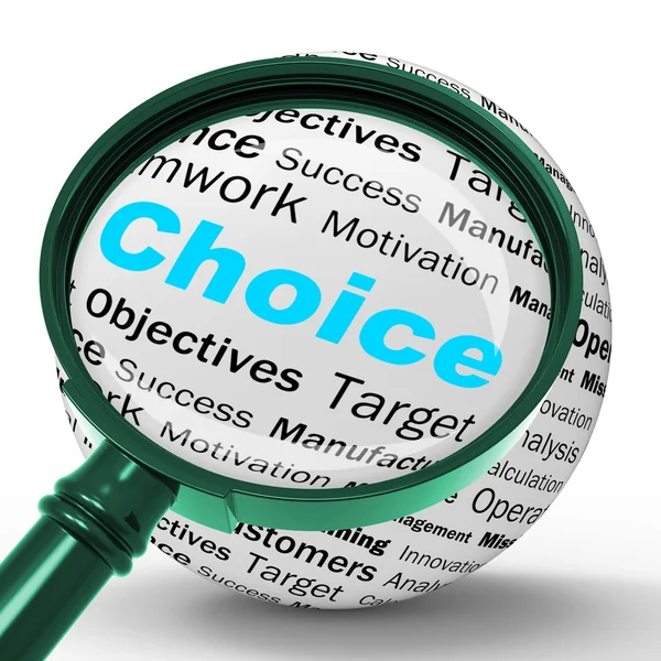 Choice Magnifier Definition Shows Confusion Or Dilemma — Stock Photo, Image