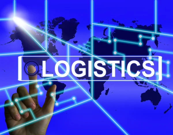 Schermo Logistico Indica Strategie Logistiche e Internazionali — Foto Stock