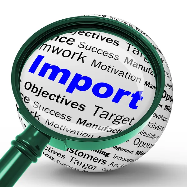 Import Magnifier Definition Means Importing Good Or Internationa — Stock Photo, Image
