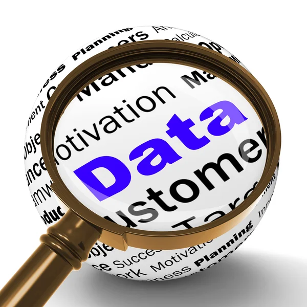 Vergrootglas gegevensdefinitie betekent digitale informatie of database — Stockfoto