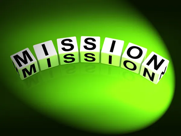 Mission Dice Show Mission Strategies and Goals — Stock Photo, Image