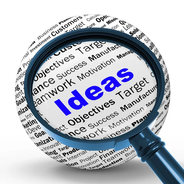 Ideas La definición de lupa muestra creatividad e innovación — Foto de Stock