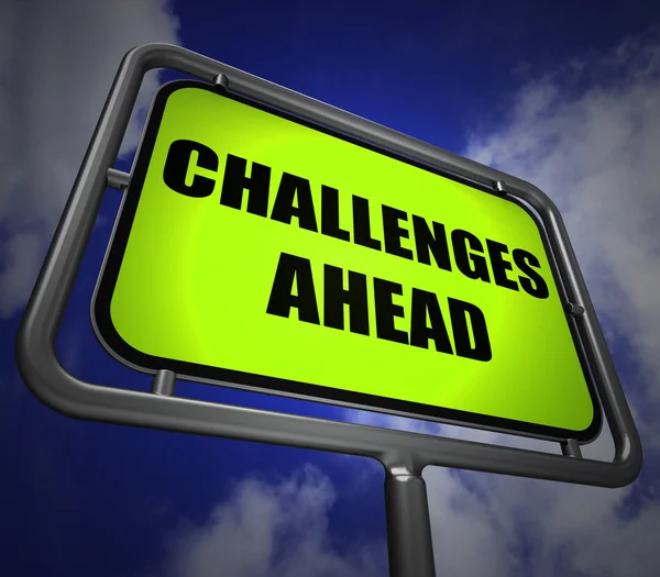 Challenges Ahead Signpost Shows to Overcome a Challenge or Diffi — Stock Photo, Image