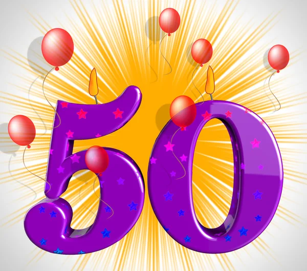 Number Fifty Party Mean Red Wax Or Bright Flame — Stock Photo, Image