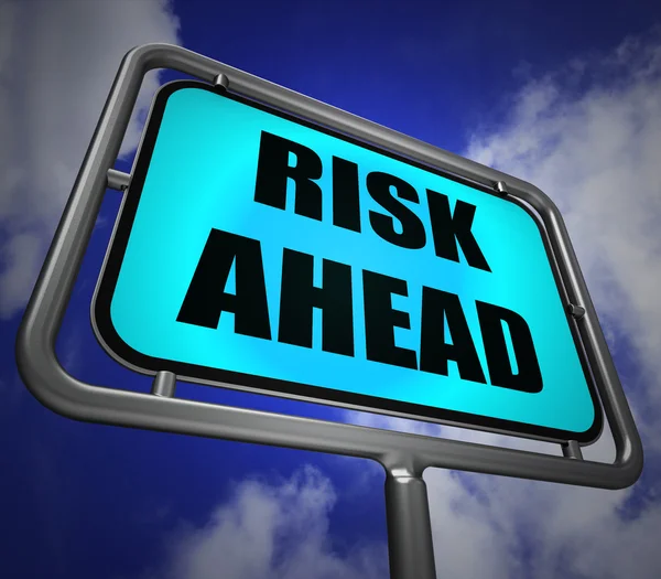 Risk Ahead Signpost Shows Dangerous Unstable and Insecure Warnin — Stock Photo, Image