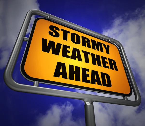 Stormy Weather Ahead Signpost Shows Storm Warning or Danger — Stock Photo, Image