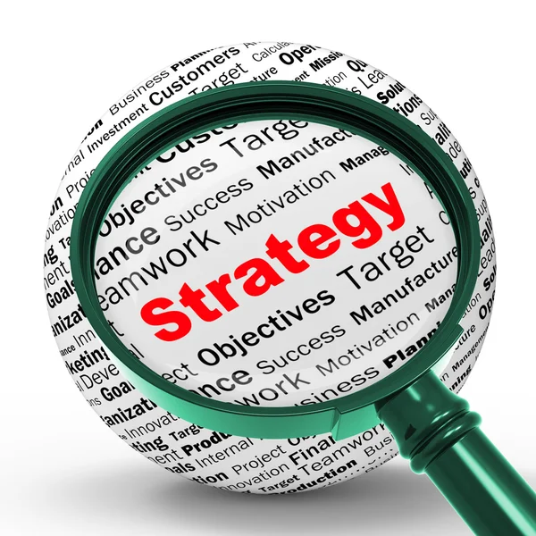 Strategy Magnifier Definition Shows Successful Planning Or Manag — Stock Photo, Image