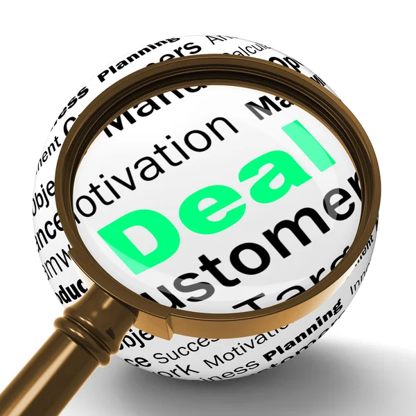 Deal Lupe Definition zeigt spezielle Aktionen oder Trades — Stockfoto