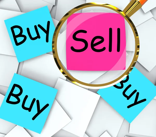 Buy Sell Post-It Papers Mean Sellers And Consumers — Stock Photo, Image