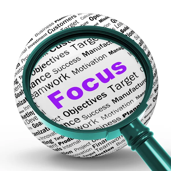 Focus Magnifier Definition Shows Concentration And Targeting — Stock Photo, Image