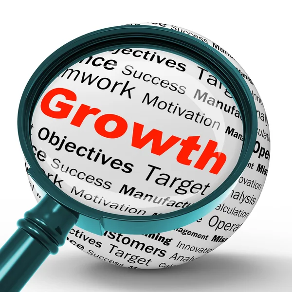 La definizione della lente di ingrandimento di crescita mostra il progresso o il miglioramento del business — Foto Stock