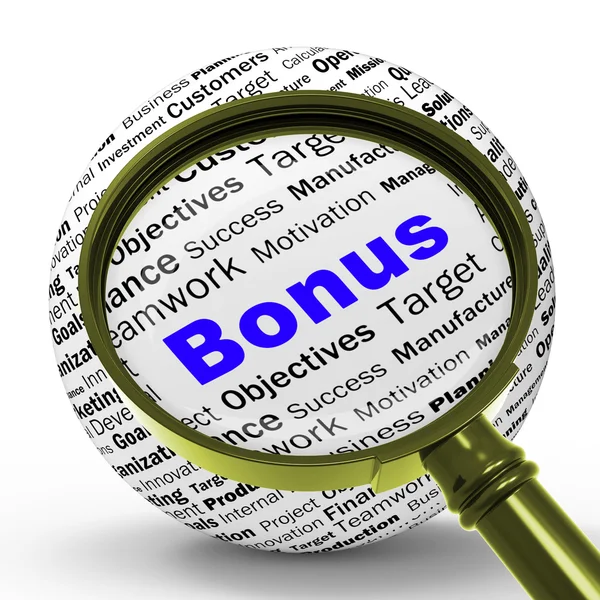 Definición de lupa de bono Muestra recompensa financiera o beneficio — Foto de Stock