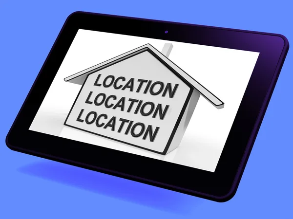 Location Location Location House Tablet Shows Prime Real Estate — Stock Photo, Image