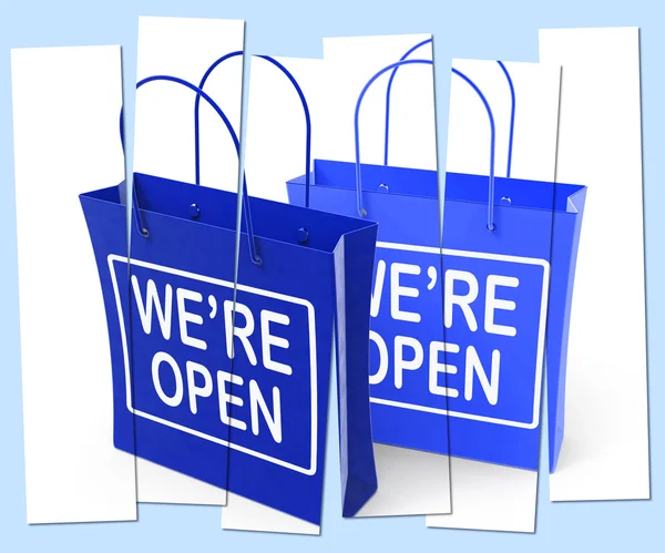 We 're Open Shopping Bags Show Grand Opening or Launch — стоковое фото