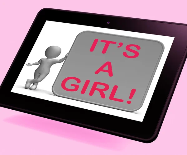 It 's A Girl Tablet Means Announcing Female Baby — стоковое фото