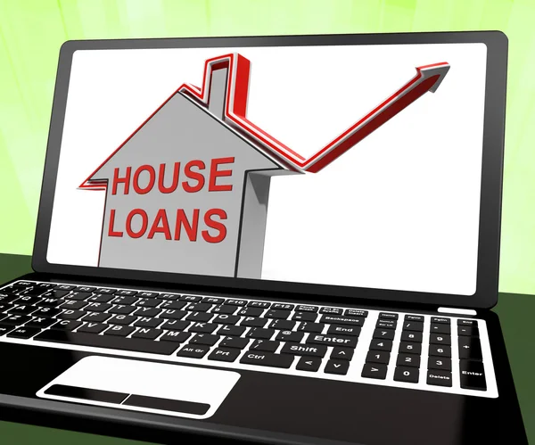 Huis leningen home laptop betekent leningen en hypotheken — Stockfoto