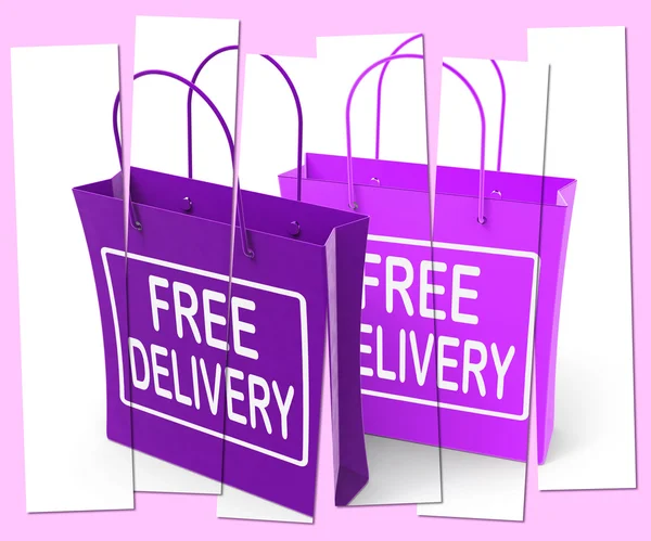 Free Delivery Sign on Shopping Bags Show No Charge to Deliver — стоковое фото